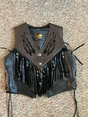 TRD Leathers Cleveland Black/Brown Fringe Vest XL